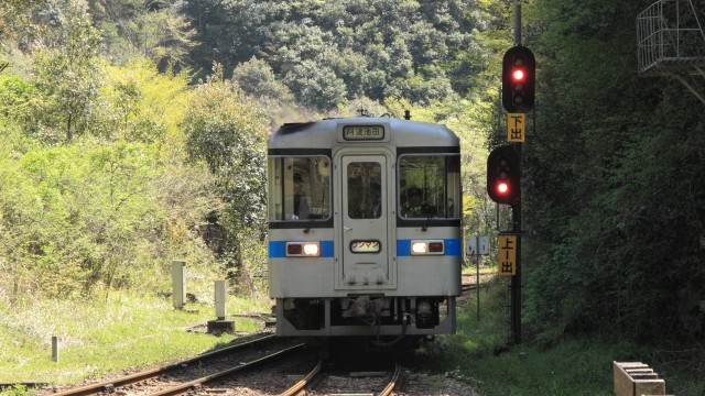 坪尻駅に停車する単行列車